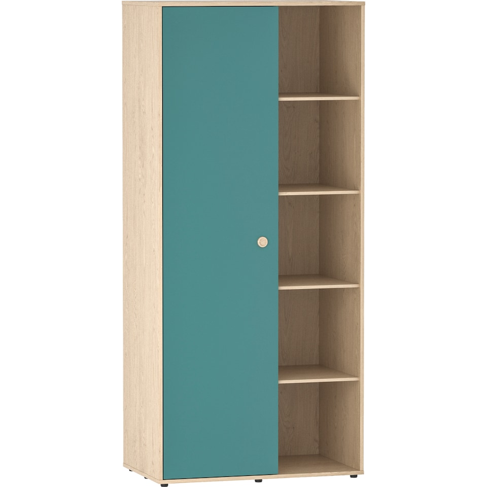 image 1 of Junior Vida Neptune 1 Door Wardrobe 5 Shelves & Clothes Rail, Blue & Oak