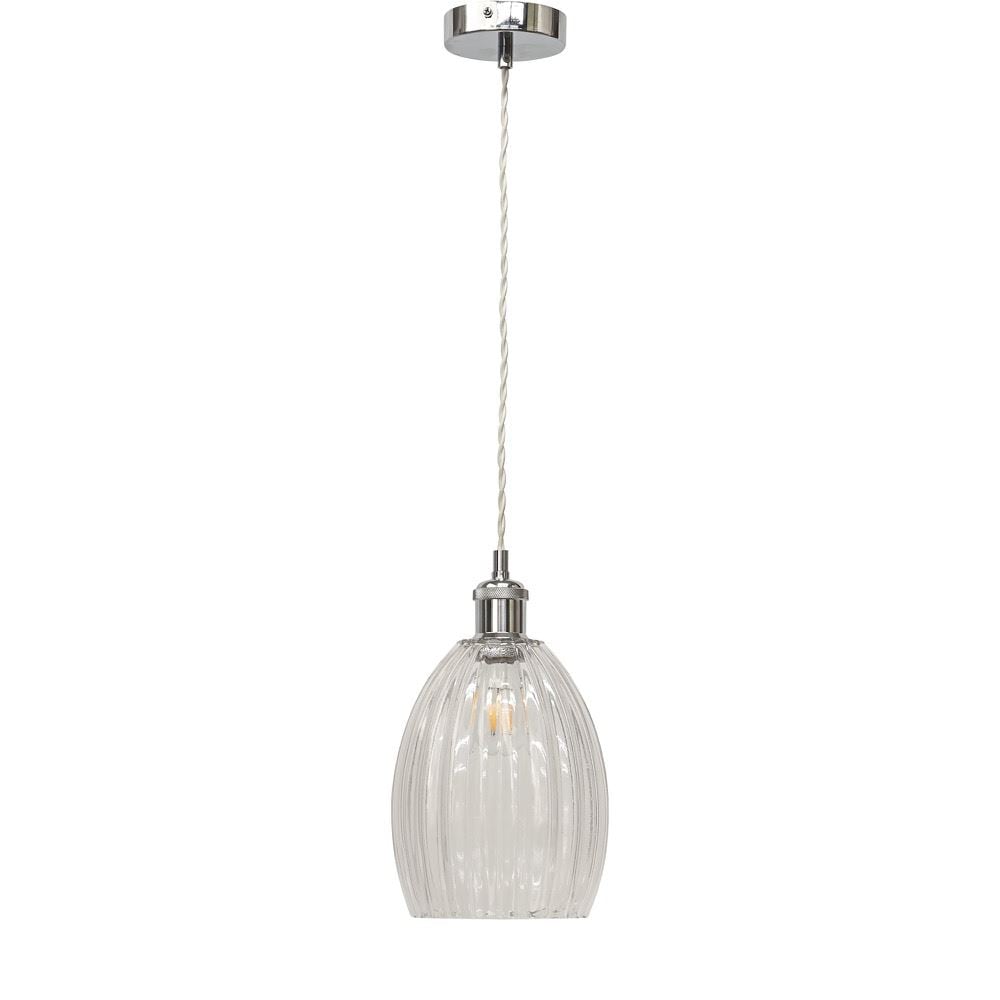 First Choice Lighting Birch - Clear Fluted Glass Chrome Retro Pendant Fitting