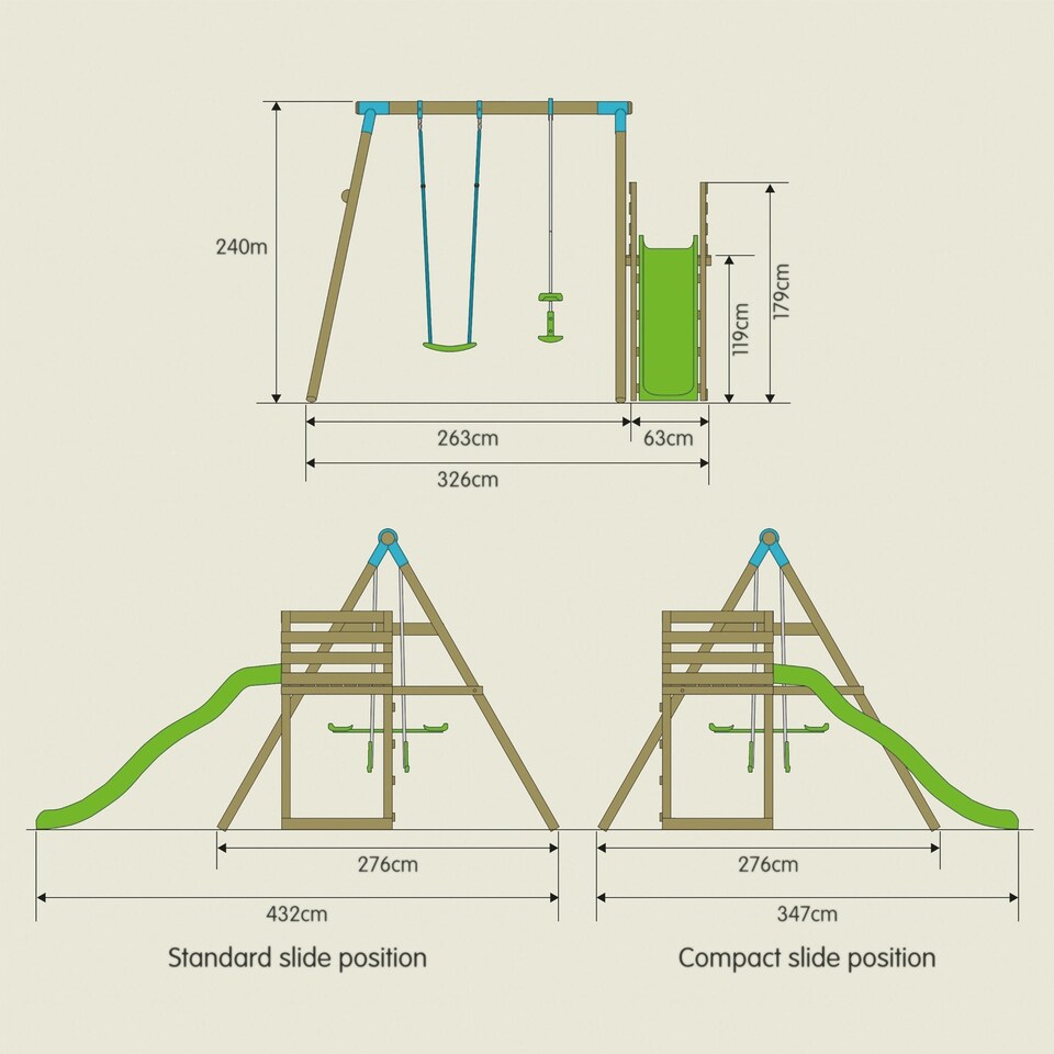 image 1 of TP Kite Wooden Double Swing Set with 8ft Slide