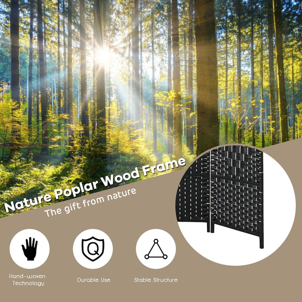 image 1 of COSTWAY 6 Panel Room Divider Privacy Screen Wall Folding Partition Hand woven Rattan