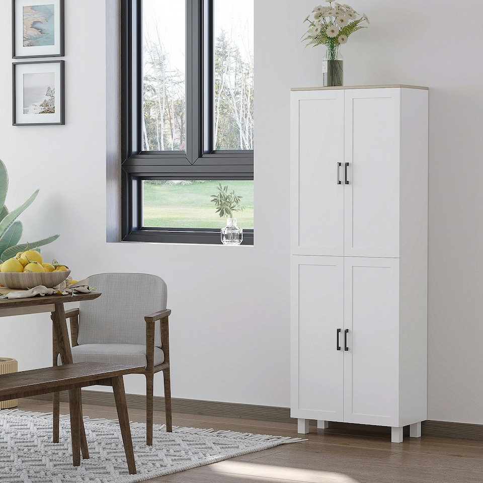 image 1 of HOMCOM Modern Kitchen Cupboard Storage Cabinet with 4 Shelves, White