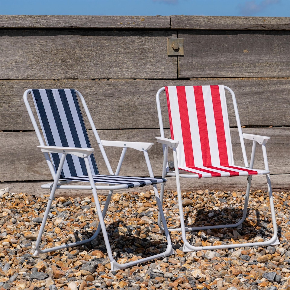 image 1 of Harbour Housewares Folding Metal Beach Chairs - Blue/Red Stripe - Pack of 2 | Multi | Multi