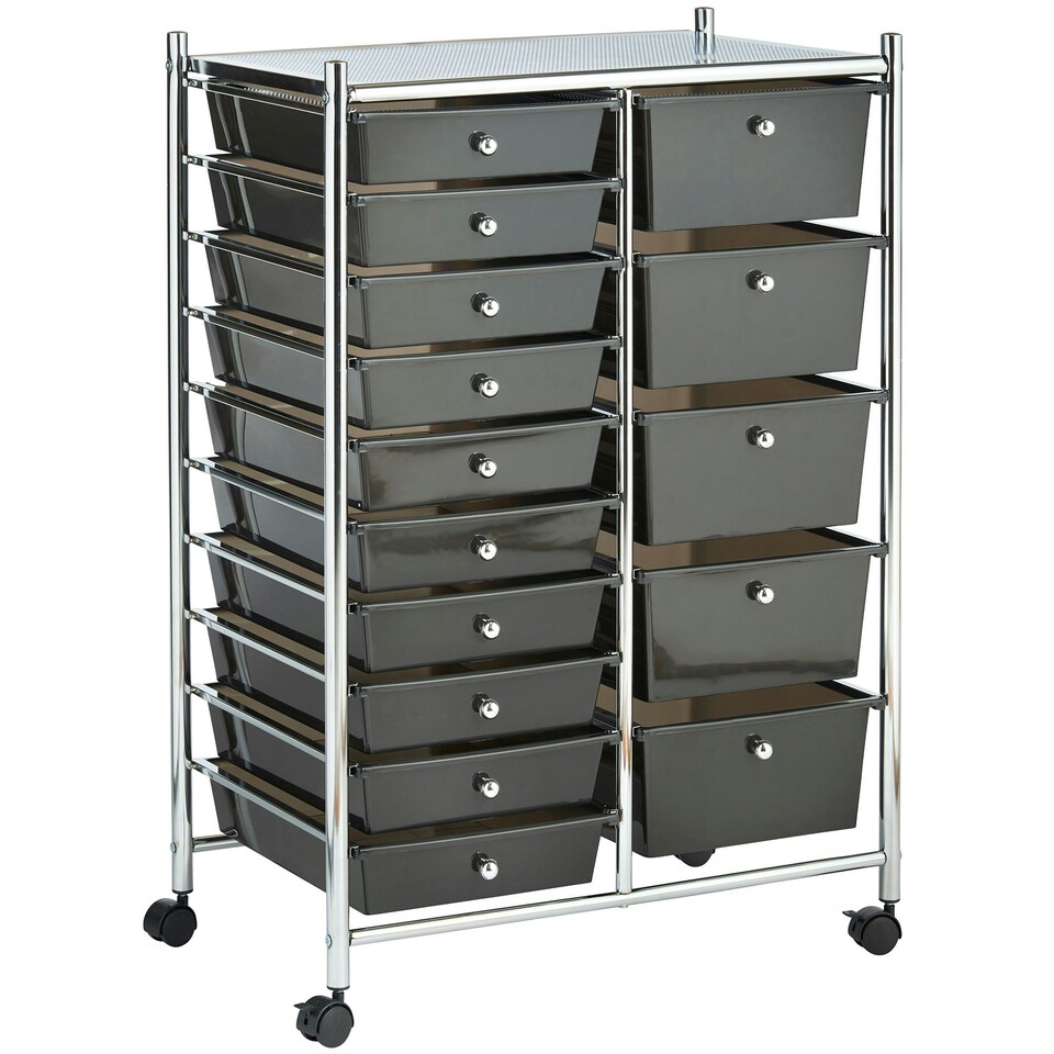 image 1 of VonHaus Black 15 Drawer Trolley With 360° wheels