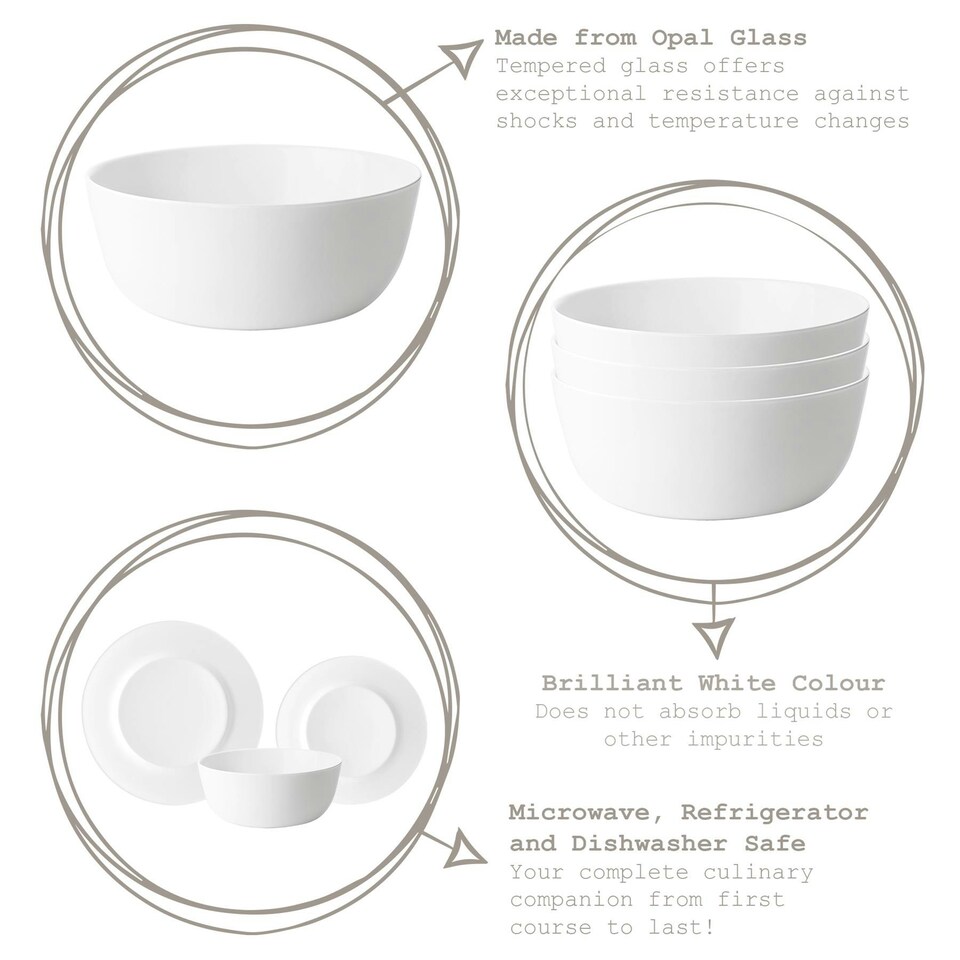 image 1 of Bormioli Rocco Toledo Glass Serving Bowls - 23cm - White - Pack of 3 White