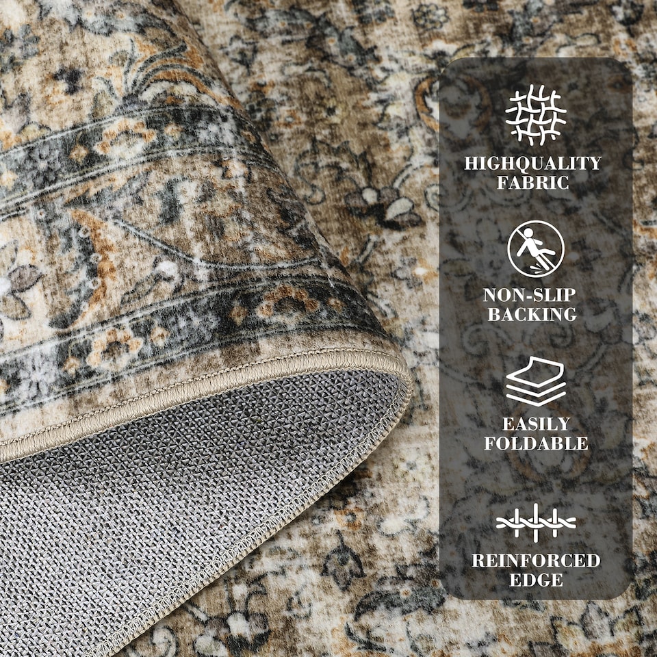 image 1 of London Boutique Vintage Area Rugs Washable Living Room Rugs Non-Slip 150x80cm - Brown