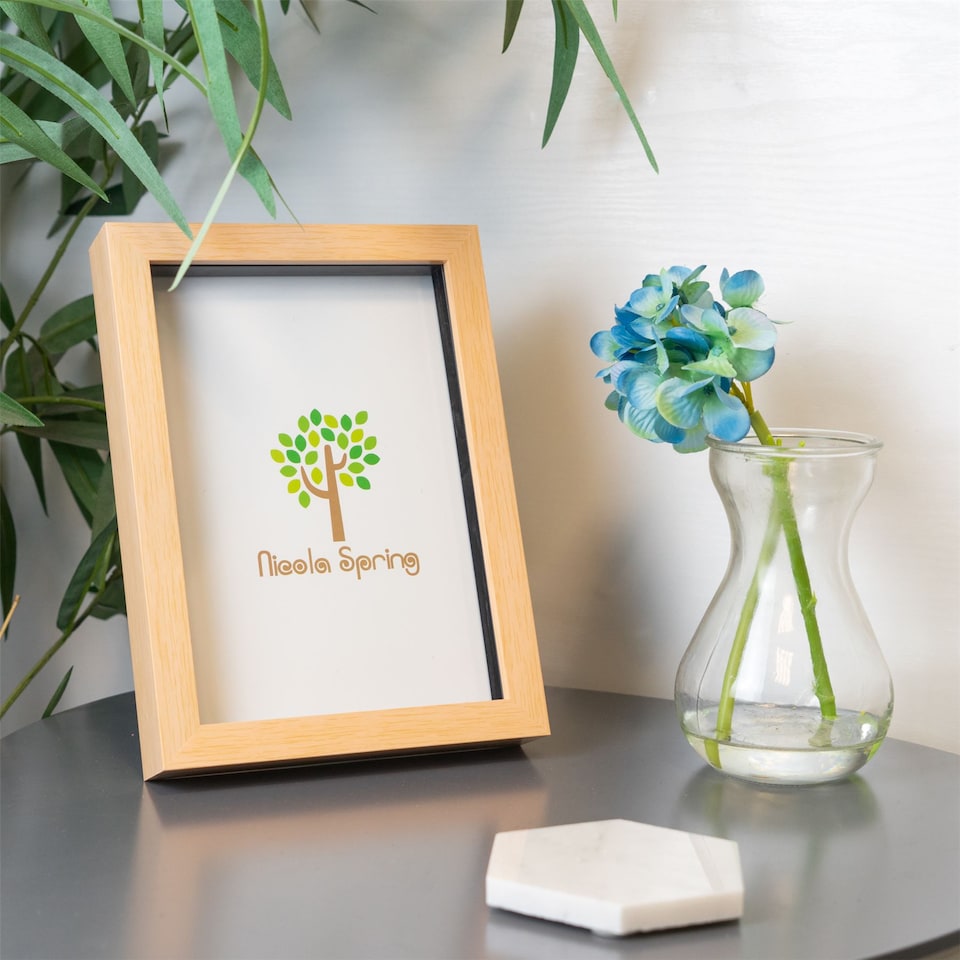 image 1 of Nicola Spring A5 (6 x 8") Photo Frame - Light Wood - 3D Photo Frame Picture Frame Box Portrait Display Case (23.5 x 17cm)