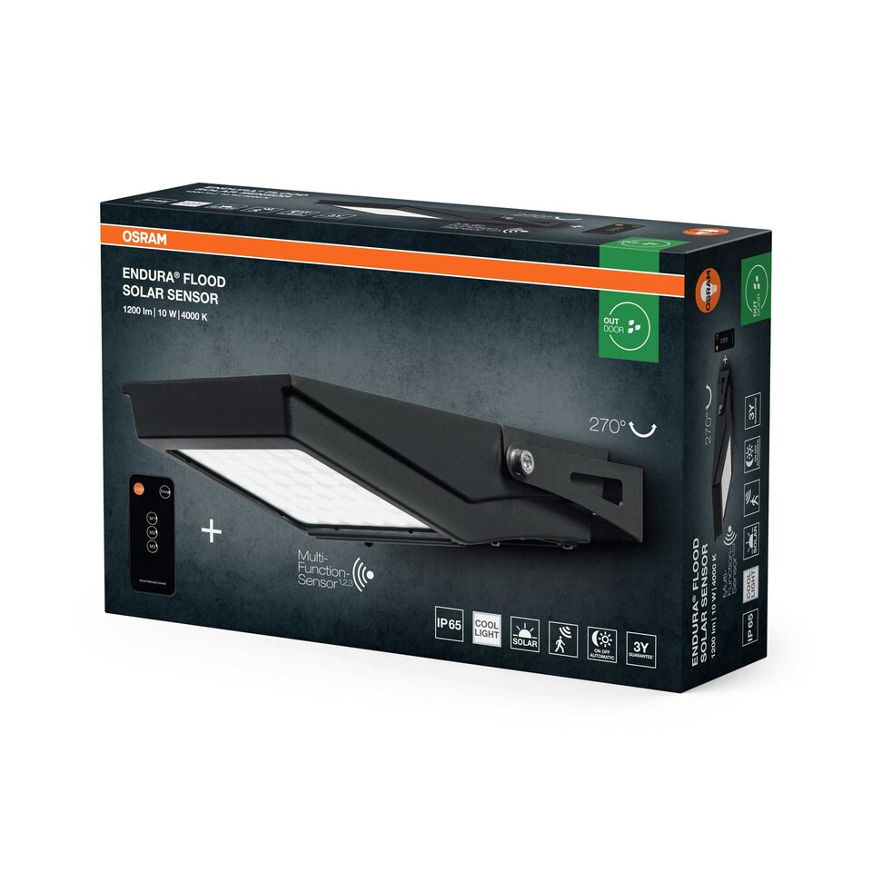 image 1 of OSRAM ENDURA Flood Solar LED Floodlight 840 10W Black