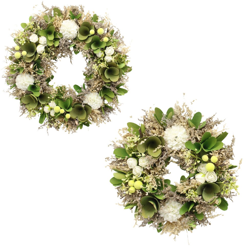 image 1 of Hanging Door Wreath Round Spring Easter Christmas Wall Decor Traditional Festive | Multi | Green & White | 34cm | 1