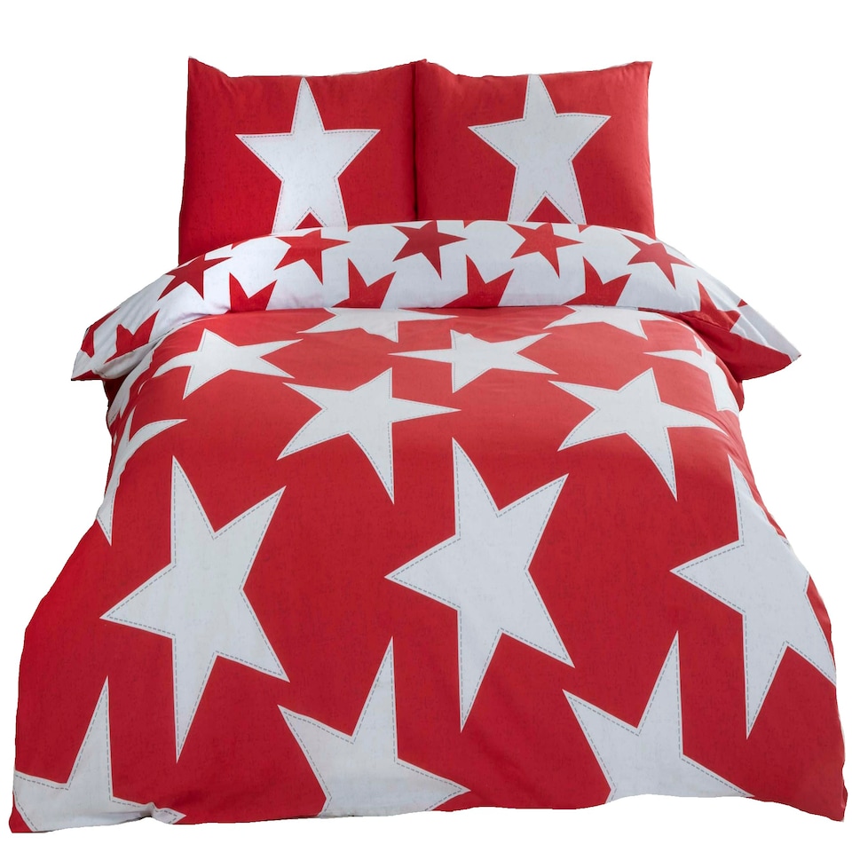image 1 of All Stars Polycotton Reversible Duvet Set with Pillowcase Red | Double