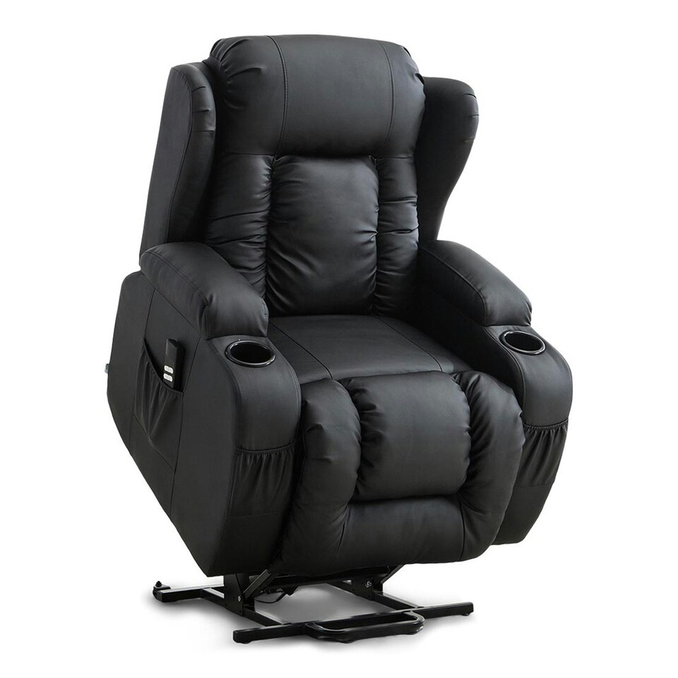 image 1 of Caesar Dual Motor Rise Recliner Bonded Leather Heat And Massage Chair (Black)