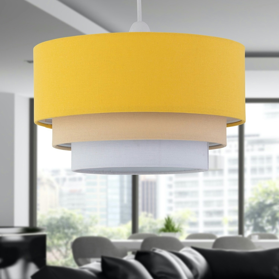 image 1 of First Choice Lighting Set of 2 Gabi Ochre Ombre Linen 3 Tier Ceiling Light Shades Yellow