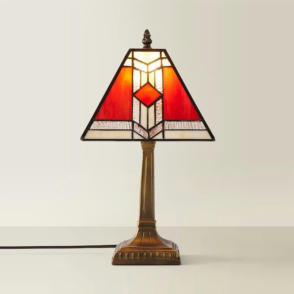 image 1 of ValueLights Tiffany Red Stained Glass Shade Brass Table Lamp Red
