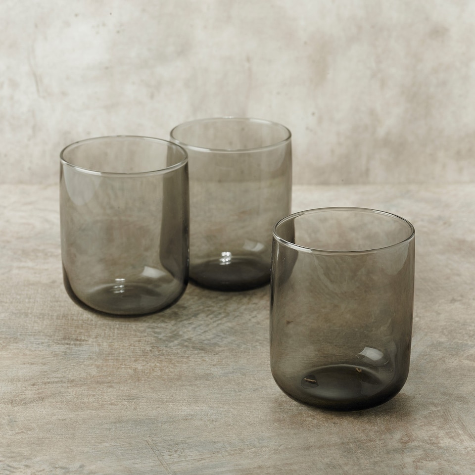 image 1 of Modern Drinking Coloured Glasses Water Dining Juice Tumbler | Clear | Dark Grey 280ml | Set of 6
