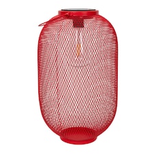 ValueLights Solar Powered Outdoor Red Metal Mesh Basket Garden Lantern Light