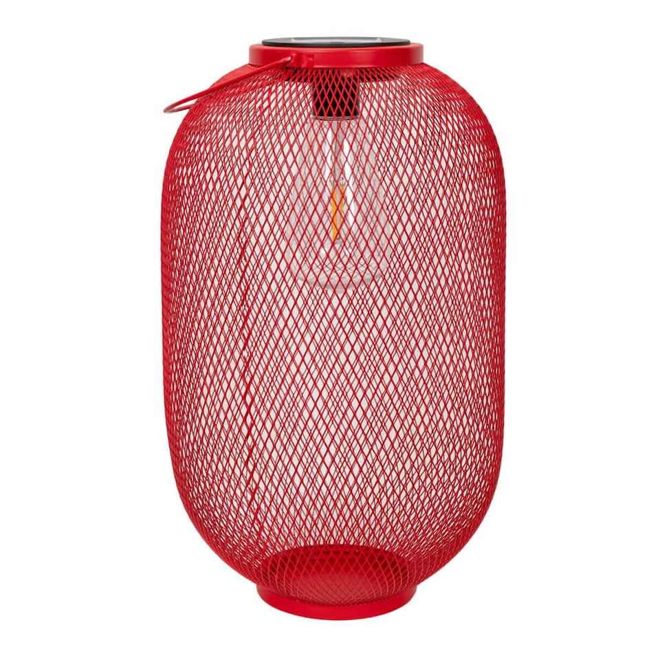 image 1 of ValueLights Solar Powered Outdoor Red Metal Mesh Basket Garden Lantern Light