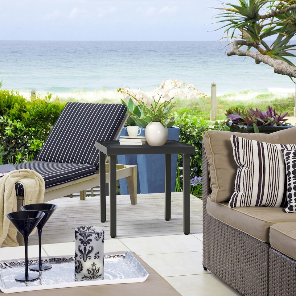 image 1 of Outsunny Garden Side Table Coffee Table with Umbrella Hole for Patio Balcony