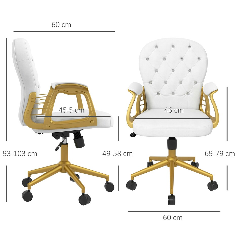 image 1 of Vinsetto Home Office Chair Button Tufted Desk Chair with Swivel Wheels White