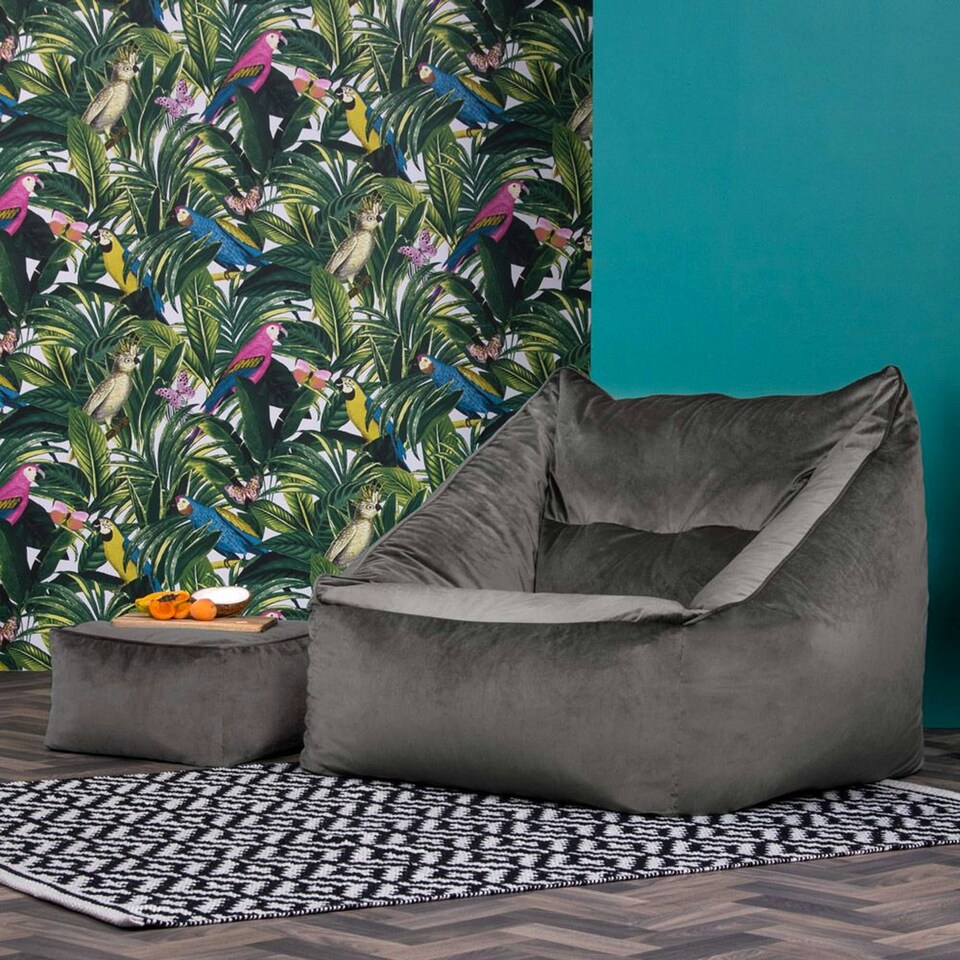 image 1 of icon Natalia Velvet Adults Bean Bag Armchair and Pouffe, Ready Filled Large Beanbag and Footstool Charcoal Grey Grey | Grey