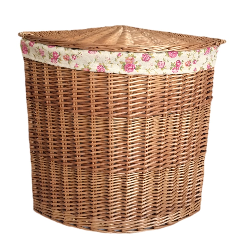 image 1 of Set of 2 Light Steamed Corner Laundry Baskets with Garden Rose Lining | Multi | Garden Rose