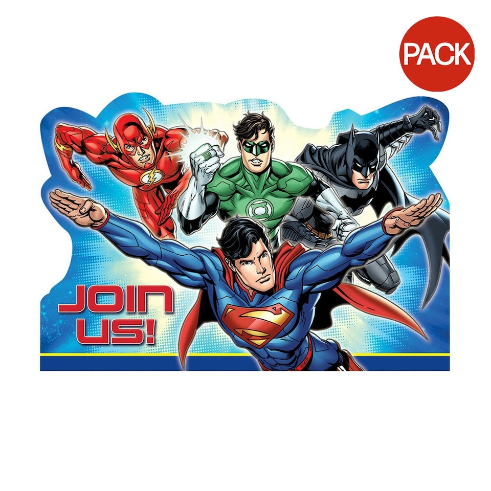 image 1 of Justice League Invitations Set (Pack of 32) - Multicoloured - One Size