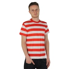 Red and White Striped Short Sleeve Top Red | L
