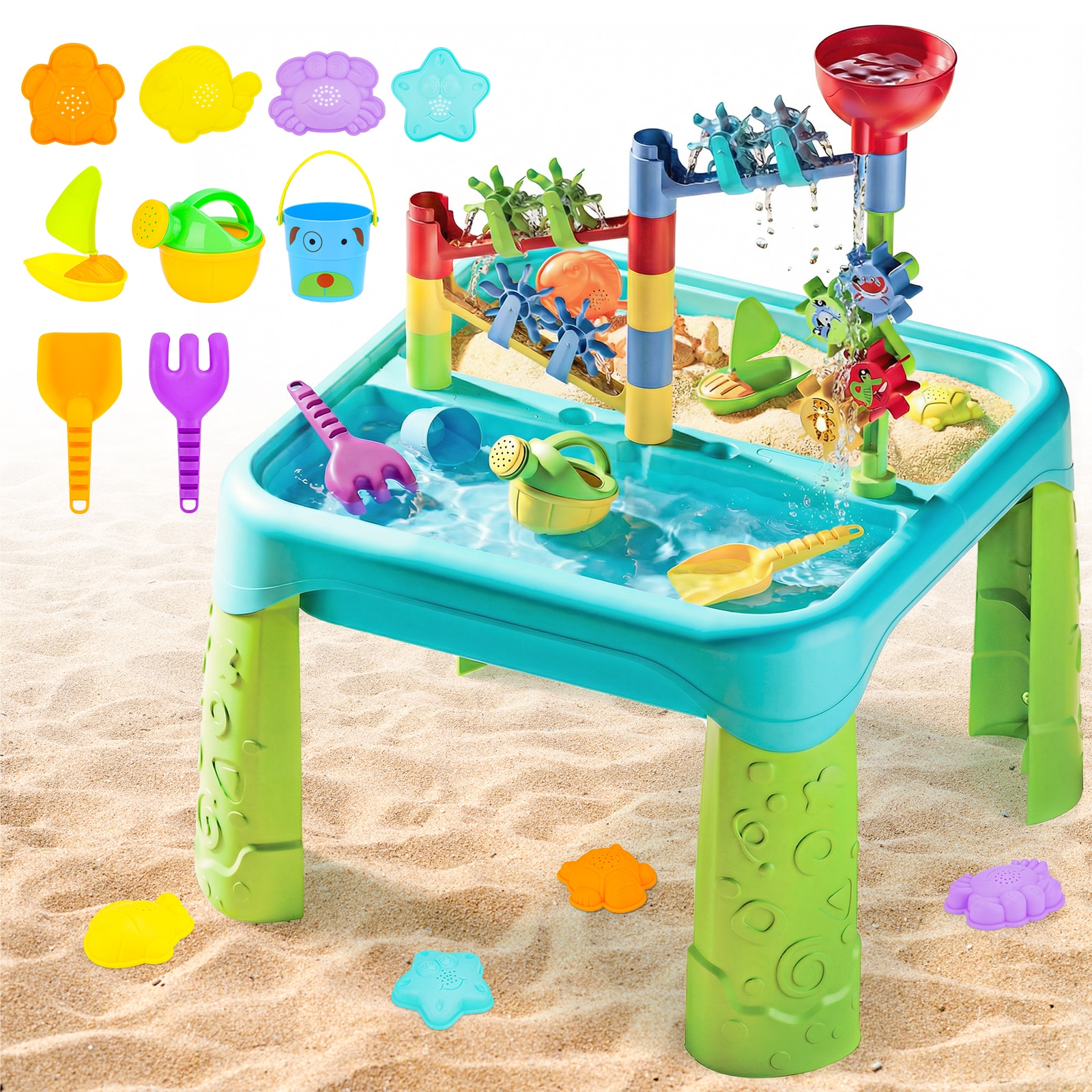 3‑in‑1 Kids Sand & Water Play Table – Outdoor Garden Activity Tray with Water Wheels, Splash Play, Sandbox & Creativity Toys for Summer Fun
