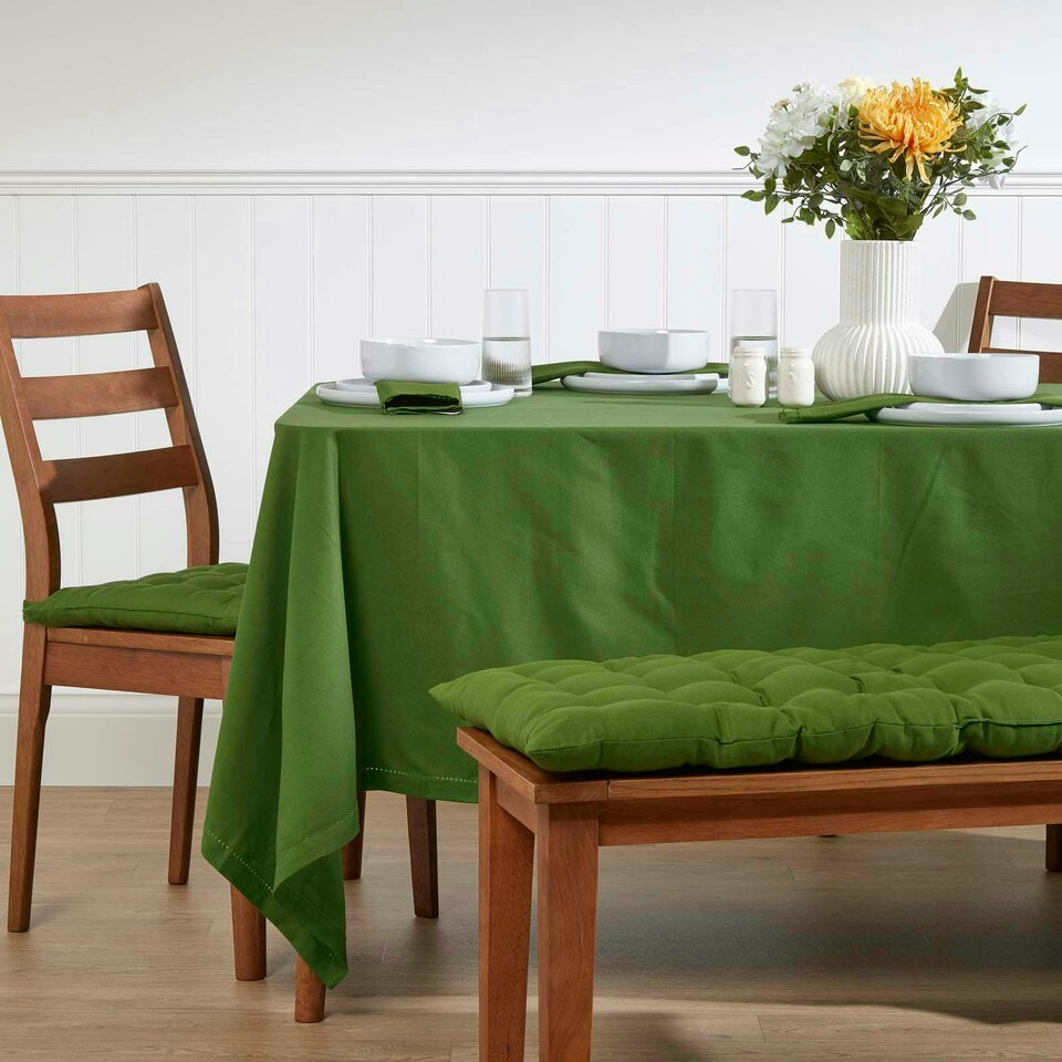 image 1 of Homescapes Garden Bench Cushion Luxury 2 Seater 100% Cotton Indoor Outdoor, 108 x 42 cm Green