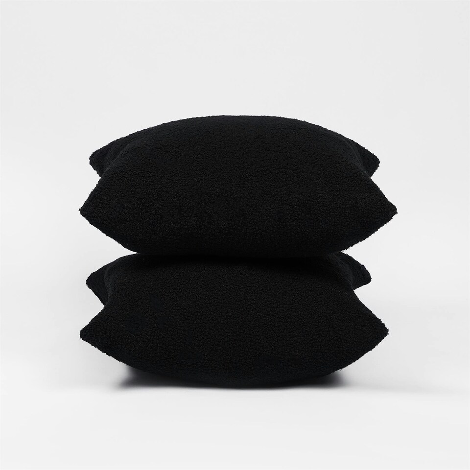 image 1 of OHS 2 x Soft Boucle Fleece Cushion Covers, 45x45cm - Black