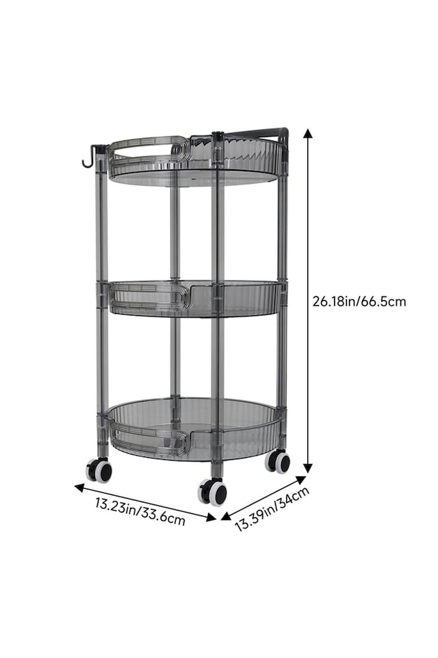 image 1 of Living and Home 3-Tier Multifunction Floor-standing Plastic Round Storage Cart Organizer Rack | Black