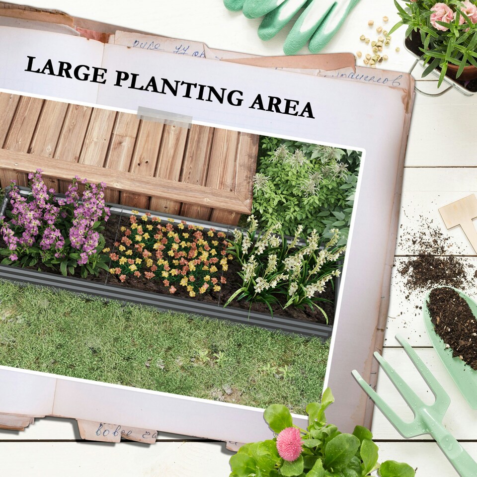 image 1 of Outsunny Galvanised Raised Bed for Garden, Outdoor Elevated Planter Box, Grey