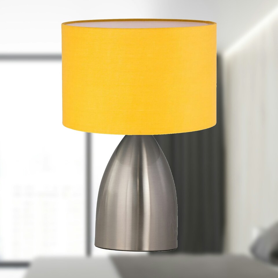 image 1 of First Choice Lighting Valentina Brushed Chrome Touch Lamp with Ochre Shade Silver | Yellow