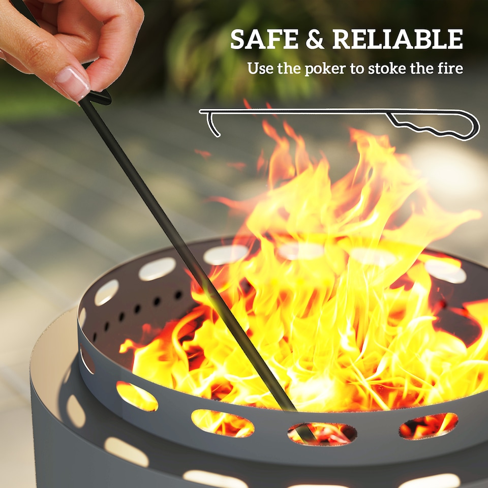 image 1 of Outsunny 48.5cm Smokeless Wood Burning Firepit Metal Fire Pit, Dark Grey | Grey | Dark Grey