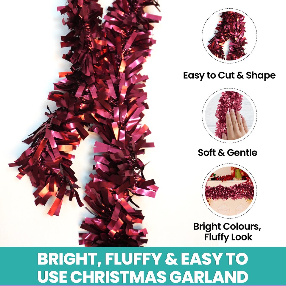 image 1 of 6.5ft/1.98m Wide Chunky Christmas Tinsel Garland Shiny Foil Twist Garland