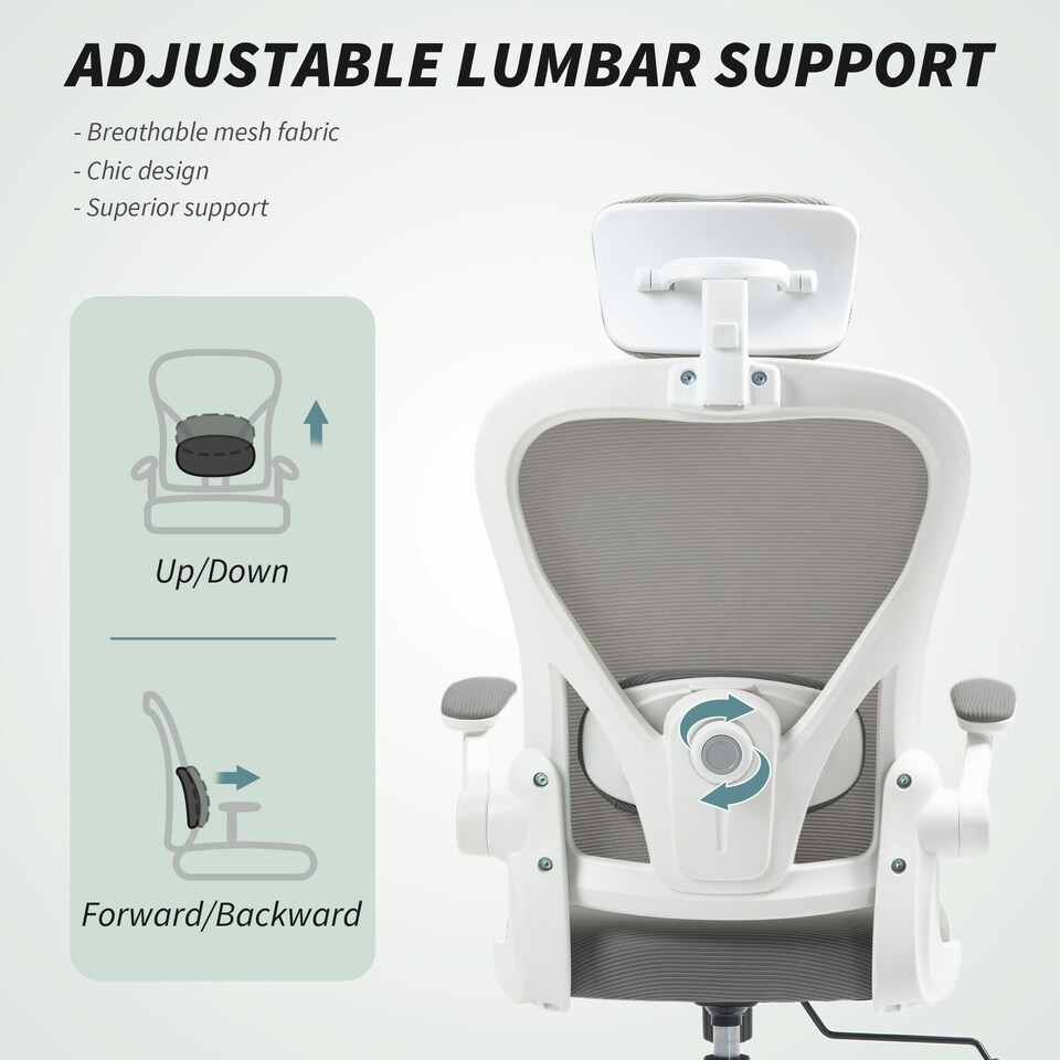 image 1 of HOMCOM Ergonomic Mesh Office Chair with Headrest, Lumbar Support, Grey
