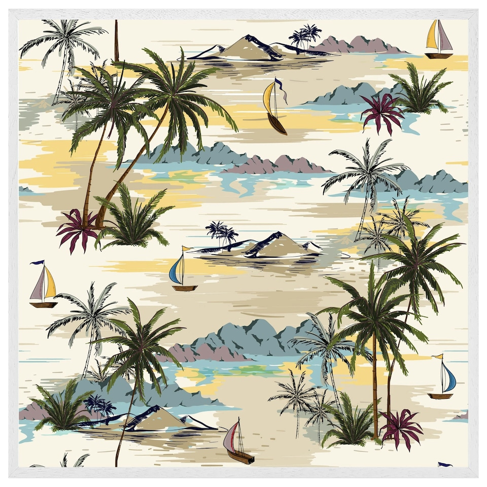image 1 of Palm & sailboats (Picture Frame) White | L
