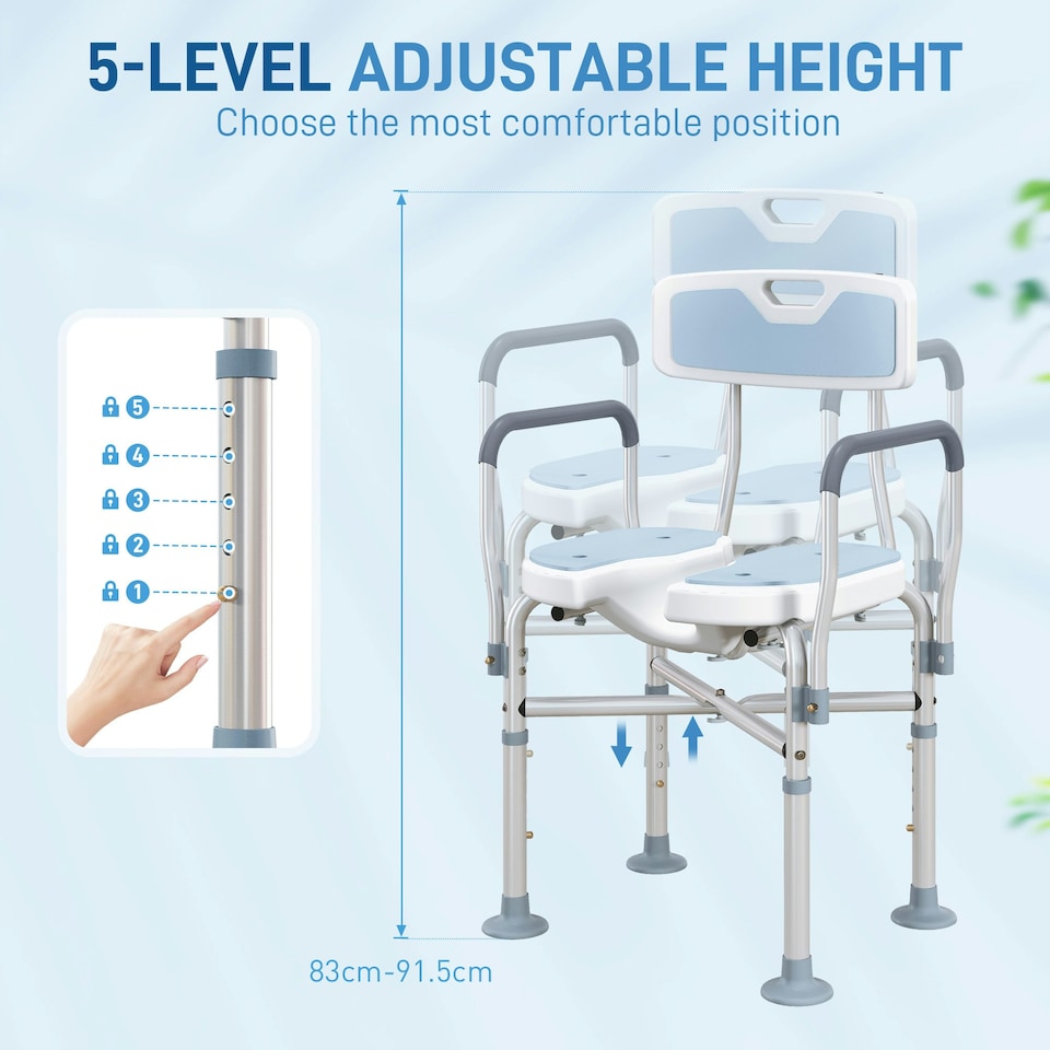 image 1 of HOMCOM Padded Bath Chair with Slotted Seat and Adjustable Height, Light Blue