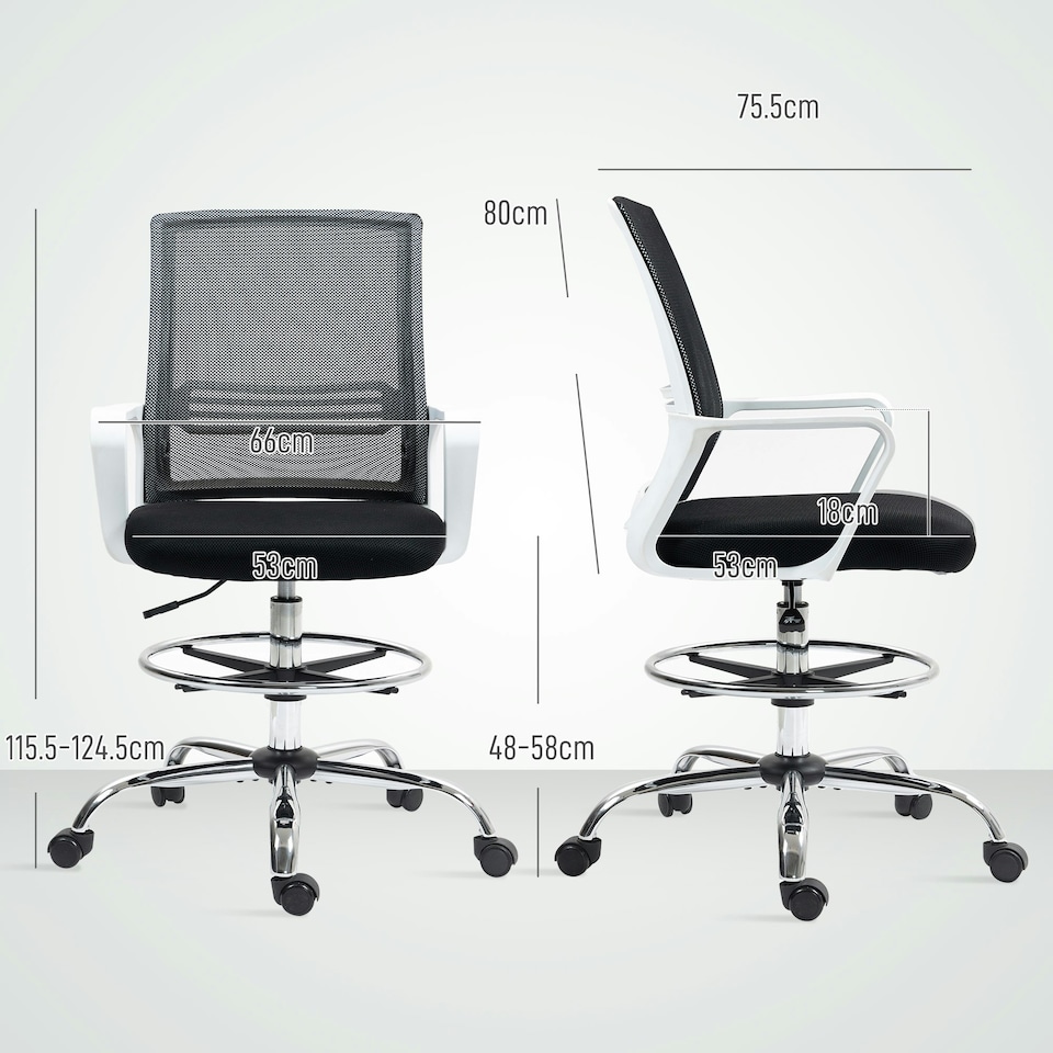image 1 of HOMCOM Draughtsman Chair, Mesh Ergonomic Drafting Chair, Black Black