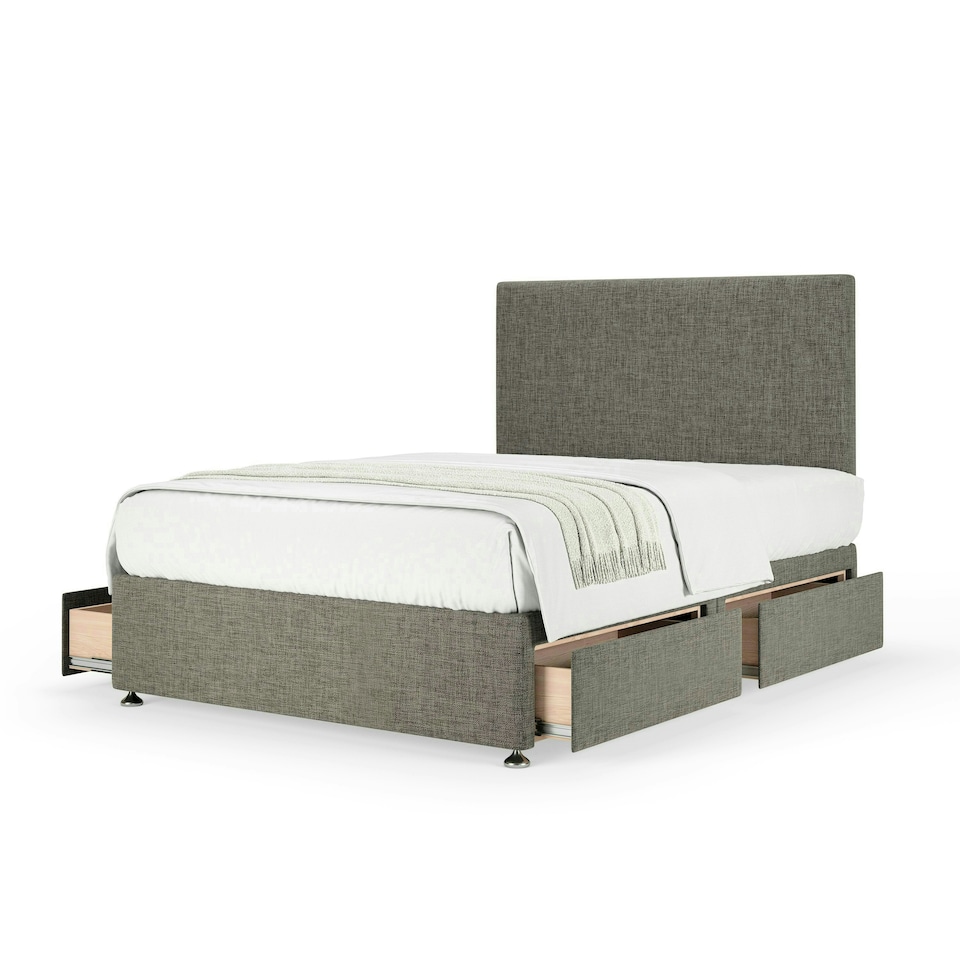 image 1 of Majestic 1000 Pocket Sprung Slate Linen 4 Drawer Divan Set And Valencia Headboard Small Double