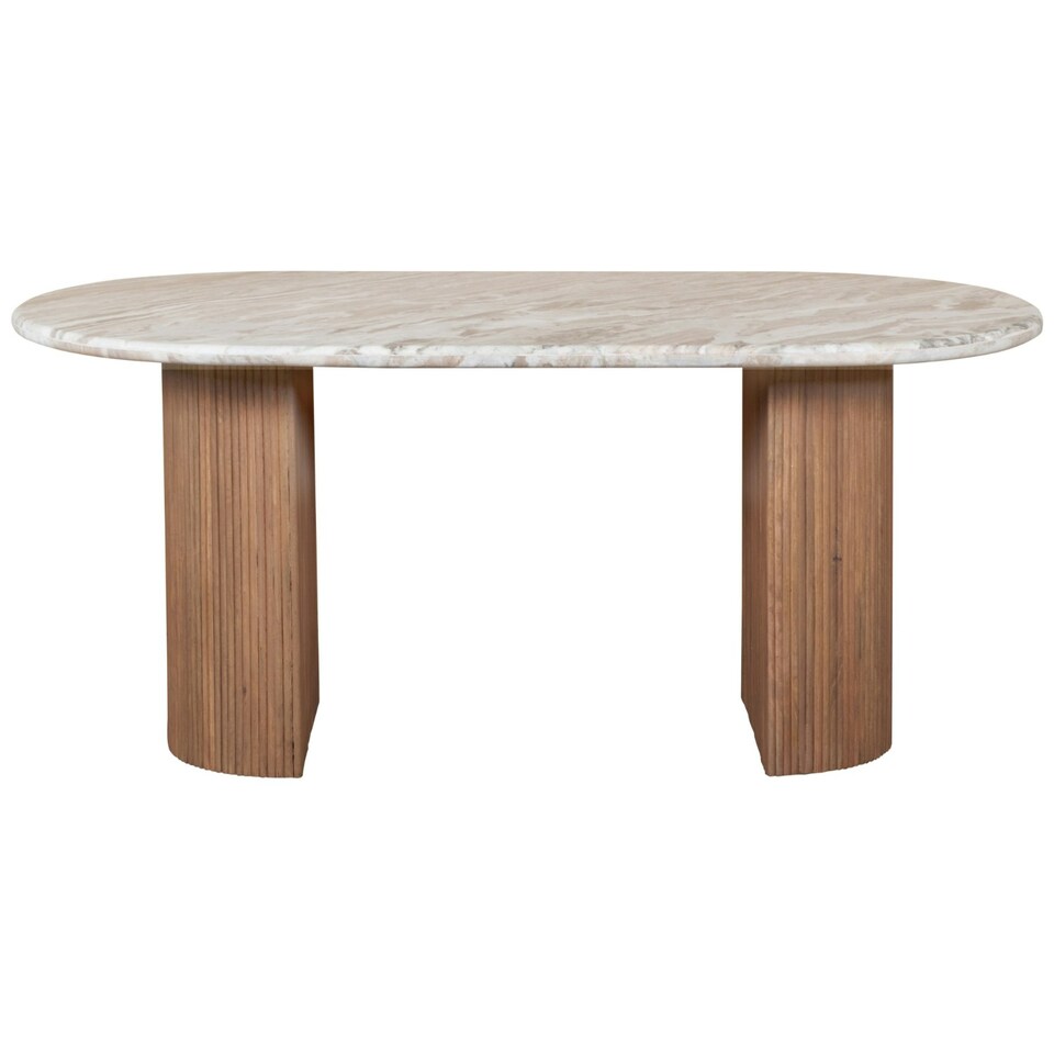 image 1 of Bundi Natural Marble & Wood Pedestal 6-8 Seater Dining Table Brown