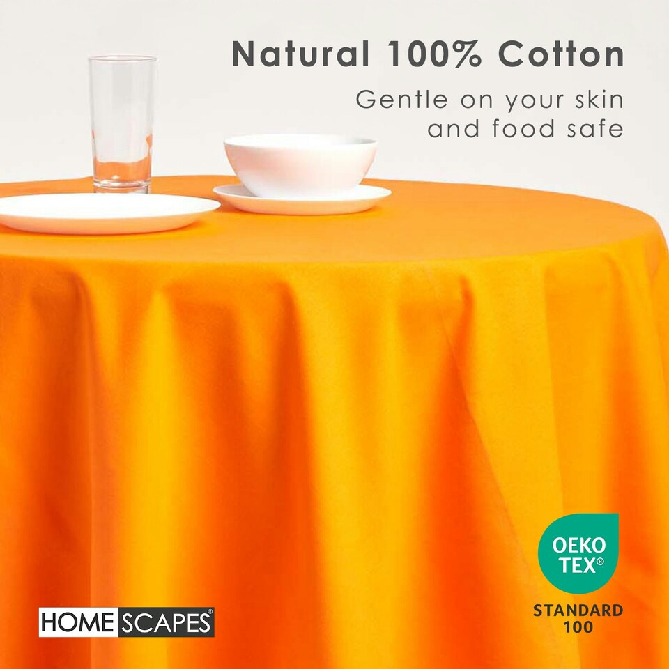 image 1 of Homescapes Orange Cotton Round Tablecloth - 178 cm Orange
