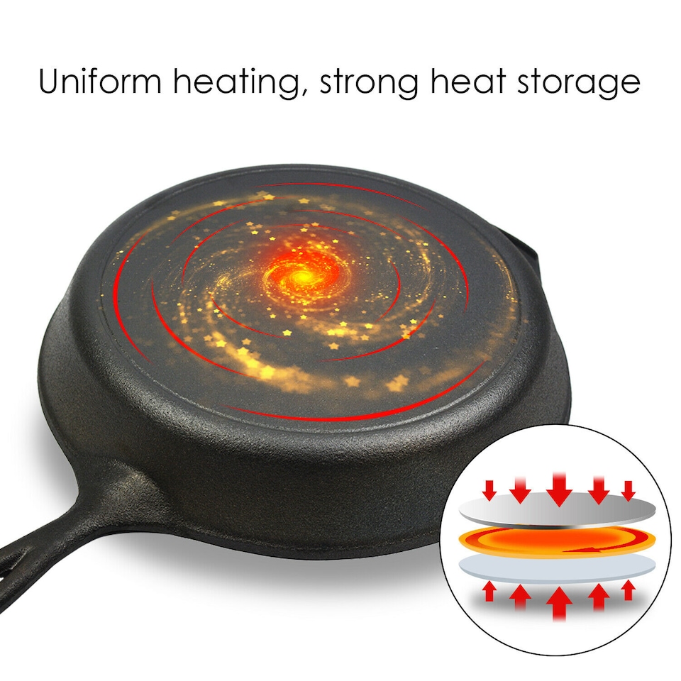 image 1 of Toque Frying Pan Non Stick Cast Iron 30cm Steak Skillet Round BBQ Grill Camping
