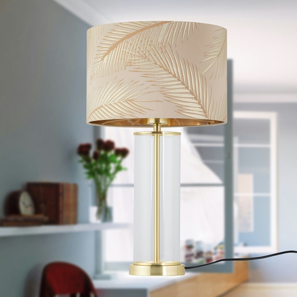 image 1 of Aura - Satin Brass Table Lamp with Champagne & Gold Leaf Shade Bronze | Gold