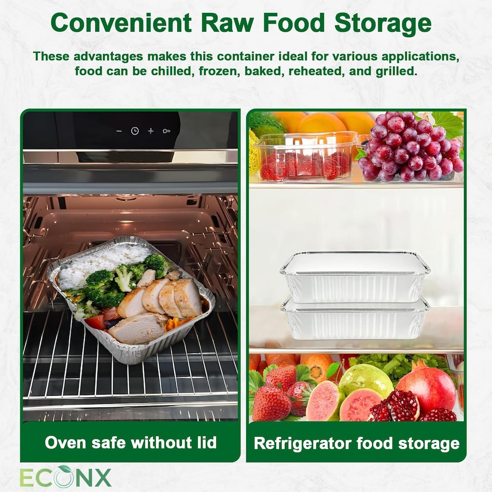 image 1 of ECONX No.2 Aluminium Disposable Foil Food Container With Lids Reusable Takeaway Containers 200PC