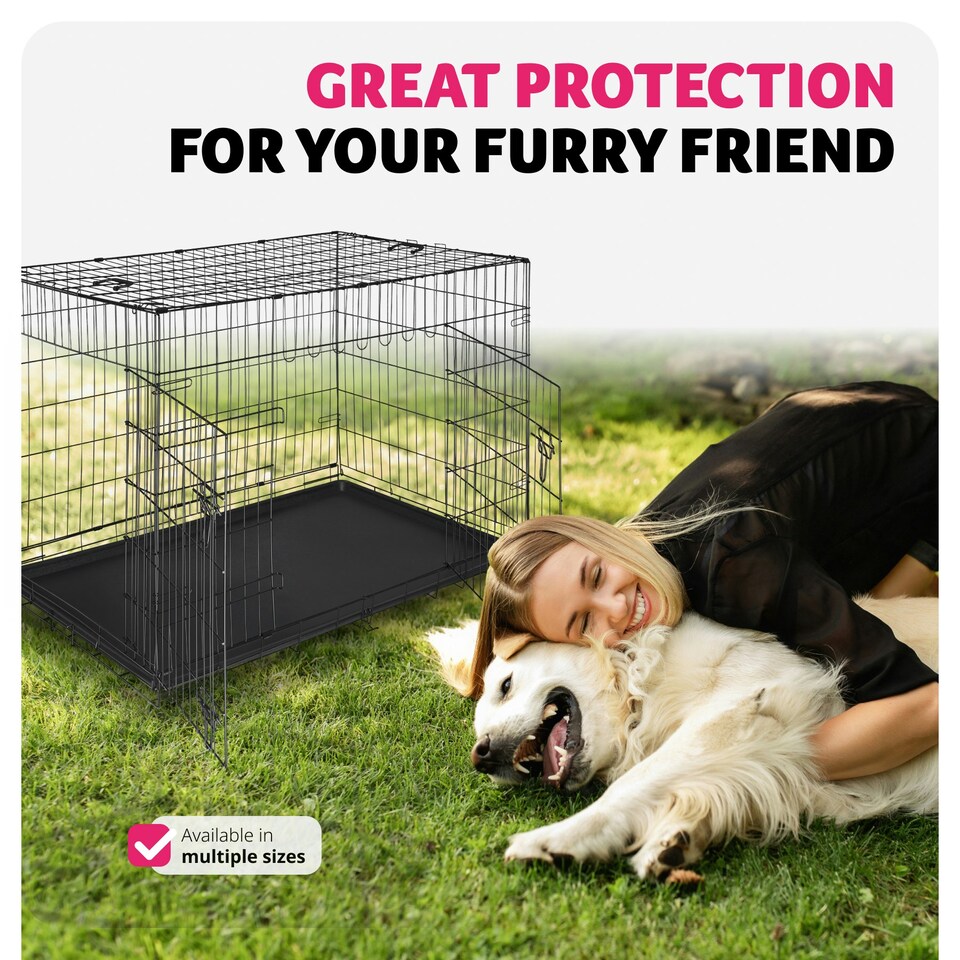 image 1 of Dog Crate Luna - foldable, robust steel mesh, double locked doors - 48x78x52.5cm