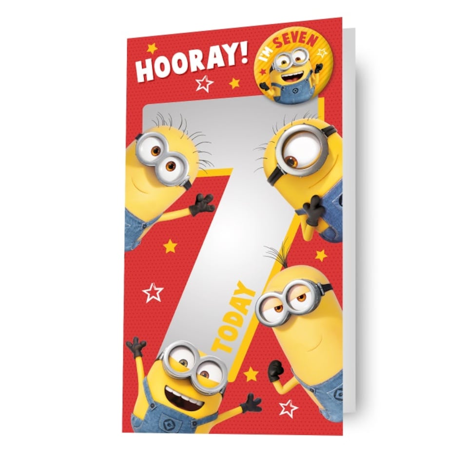 image 1 of Despicable Me Minions Age 7 Birthday Card with Badge