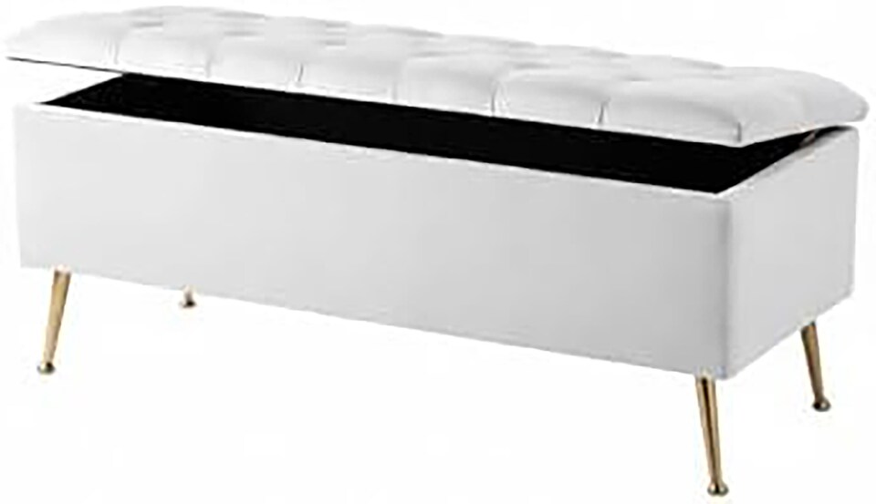 image 1 of 137cm Amara Chesterfield Ottoman Storage Bench - Plush Velvet Shoes Bench - White Upholstery Footstool Storage with Legs