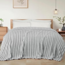 Ribbed Jacquard Fleece Blanket Throw 200x240cm - Soft & Cosy Bed Throw