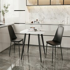 Aspen White 80cm Square Dining Table with 2 Modern Plastic Duo Design Chairs - Compact Dining Set | Black | Black | 1