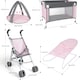 image 6 of 5-in-1 Baby Doll Accessories Play Set – Pink Stroller, Cot, Play Mat, Bouncer & Travel Bags Fits 12"–14" Dolls (Doll Not Included)