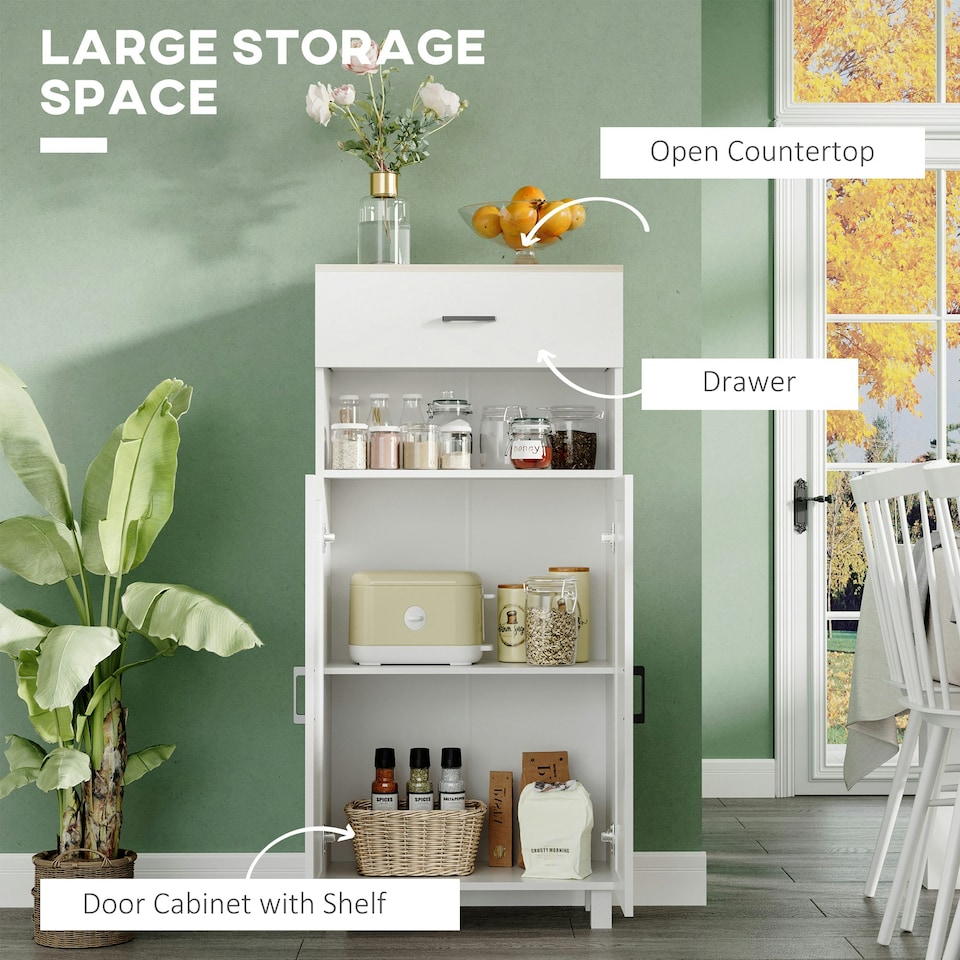 image 1 of HOMCOM Kitchen Cupboard Storage Cabinet with Drawer, Countertop, White